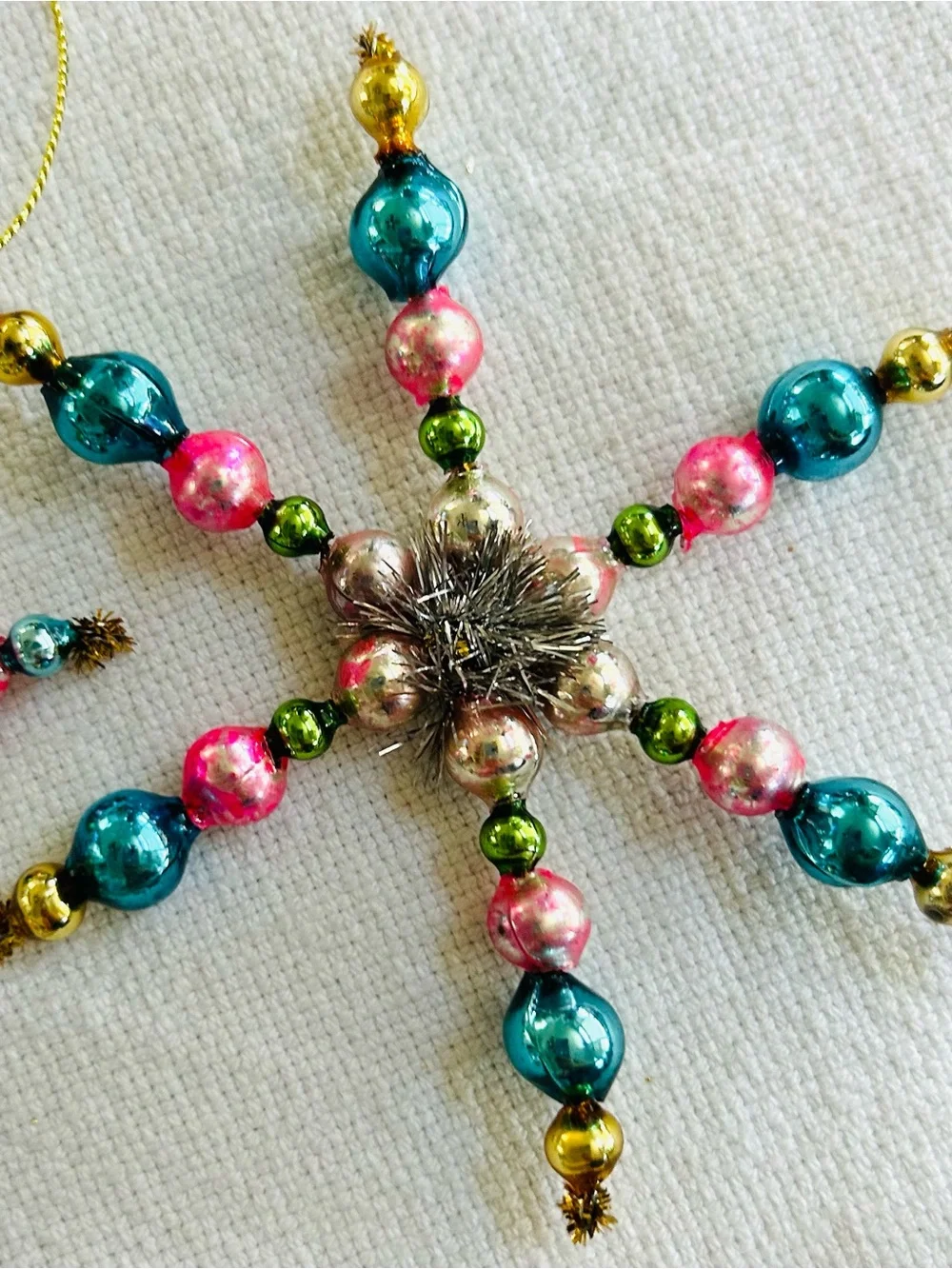 Vintage repurposed mercury, glass bead flowers holiday Christmas ornaments